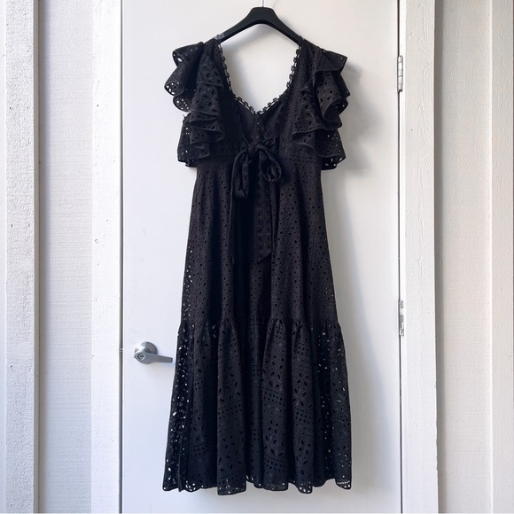 Charo Ruiz Ibiza Linda Ruffled Broderie Anglaise Midi Dress - Size L - Black - Picture 5 of 15